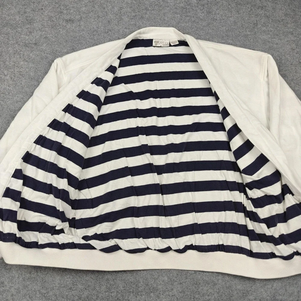 Vintage Gucci Sweater Mens XL White Nautical Striped Lined Knit Cardigan USA